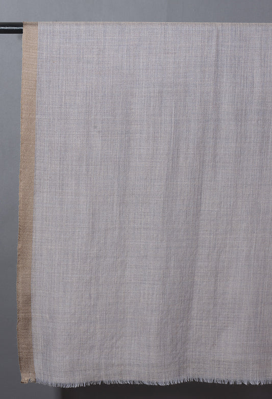 Striped Border Pashmina Stole | Natural with linen border