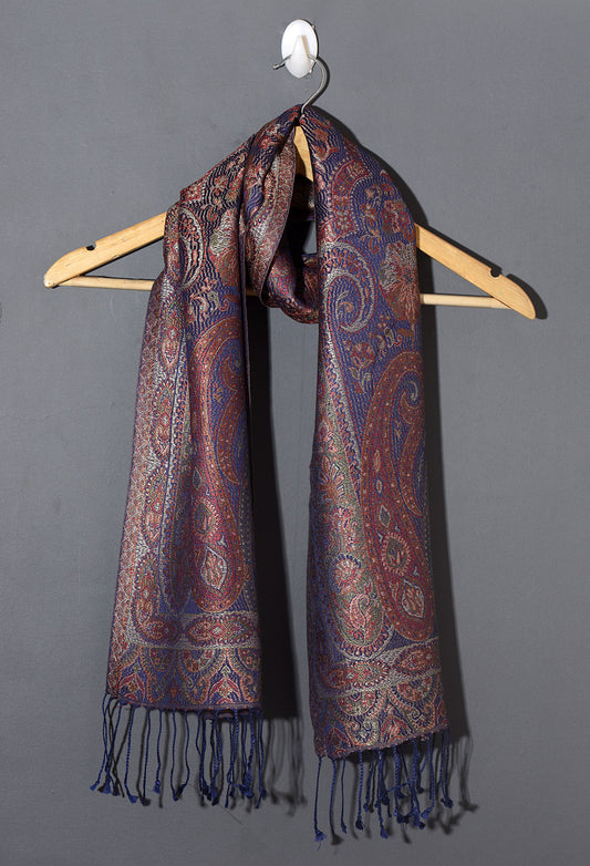 OMVAI Ornamental Paisley Premium Woven Silk Stole - Blue