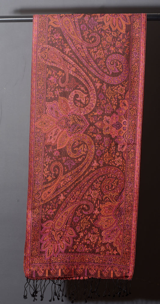 OMVAI Ornamental Paisley Premium Woven Silk Stole | Royal Burgundy