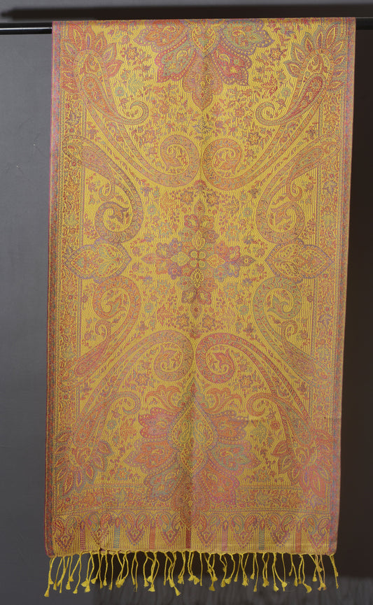 OMVAI Victorian Paisley Premium Woven Silk Stole - Sunshine Yellow