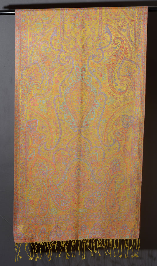 OMVAI Ornamental Paisley Premium Woven Silk Stole | Pastel Yellow