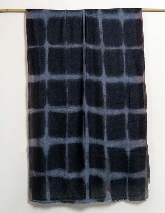 Tie and Dye Box Checks Pattern Super Soft Woolen Muffler For Man | Charcoal Grey