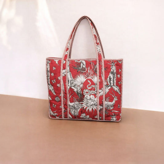 Red Handcrafted Quilted Tote Bag Set (4-Piece) | Everyday, Travel & Gifting