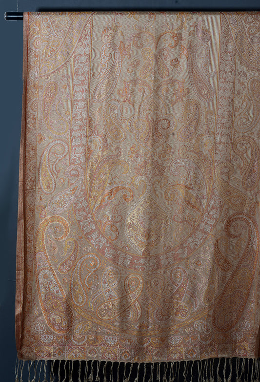 OMVAI Victorian Paisley Pattern Micro Art Silk Stole - Peach Blush
