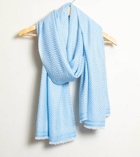 Zig Zag Patterned Super Soft Woolen Muffler | Sky Blue