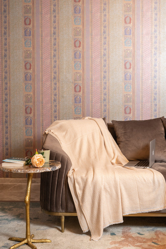 OMVAI Zig Zag Patterned Woven Throw Blanket / Comforter Camel Brown