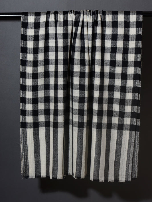 Black and White Gingham Checks Kashmiri Patterned Pashmina Stole