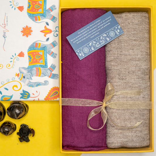 OMVAI Solid Stole and Muffler Combo Gift Set in Pure wool (Set of 2 - For HIM and for HER)