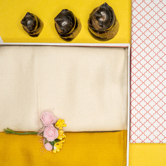 OMVAI Ivory & Sunshine Yellow Solid Pashmina Shawl Combo Gift Set in Pure Cashmere wool (Set of 2 - For HIM and for HER)