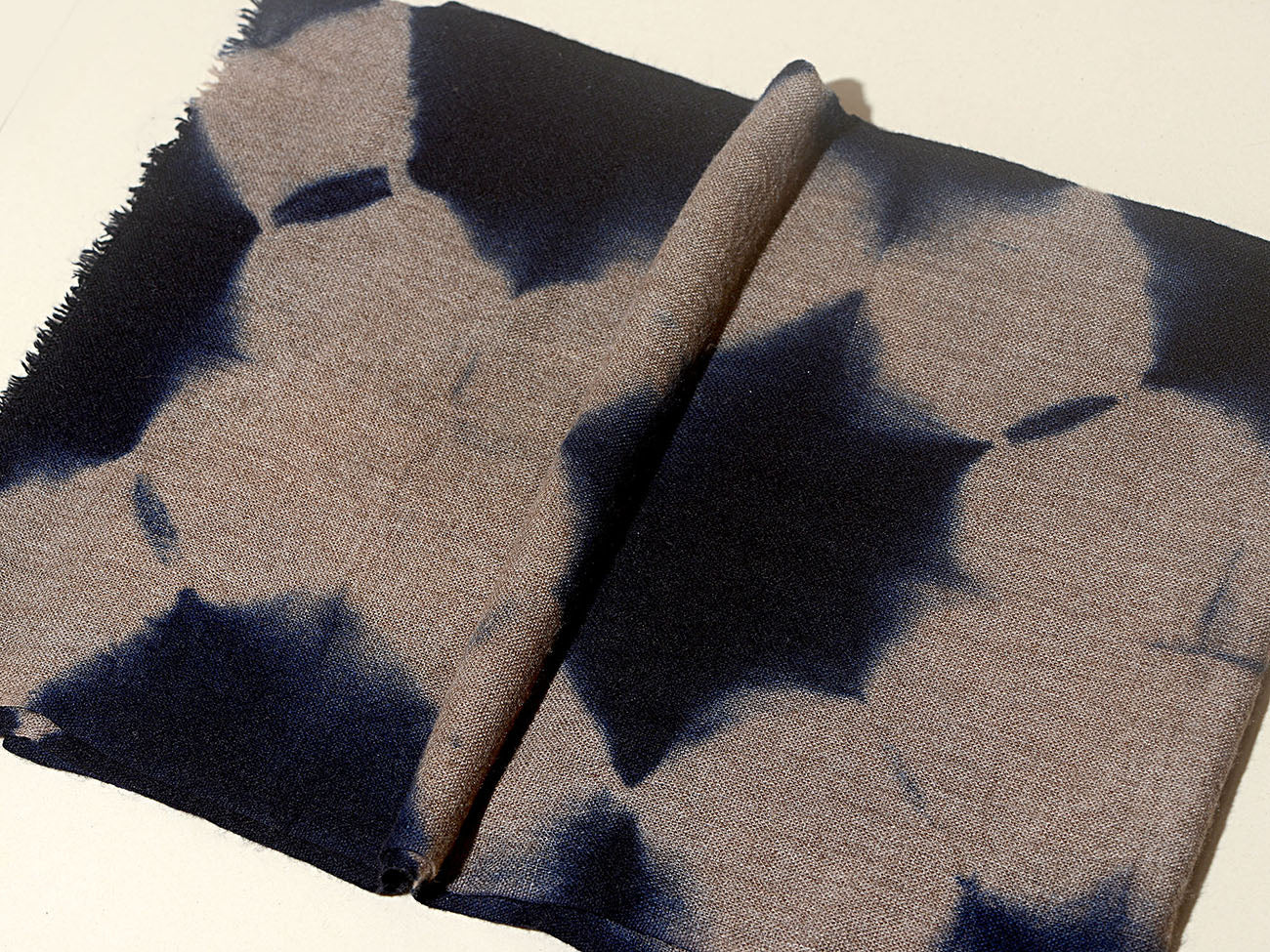 Tie and Dye Super Soft Woolen Muffler - Natural with Prussian Blue