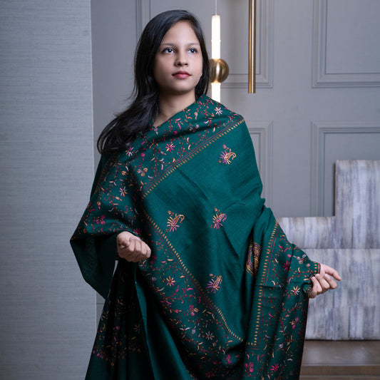 HARIT Elegant Juniper Green Embroidered Shawl For Unisex