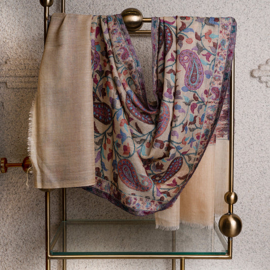 ZUBEEN Alluring Daisy White Kani Woven Shawl For Unisex (M/F)