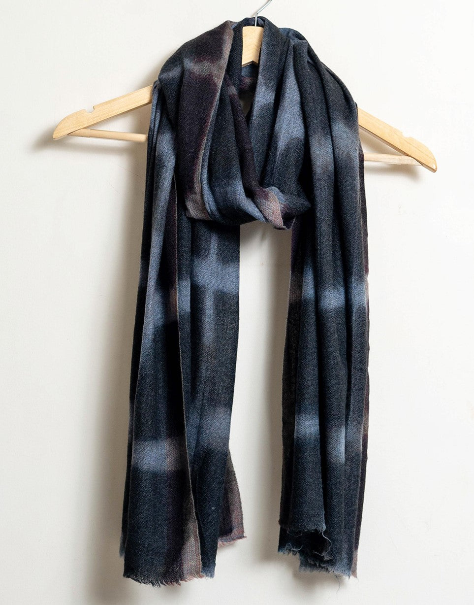 Tie and Dye Box Checks Pattern Super Soft Woolen Muffler - Charcoal Grey