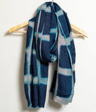 Tie and Dye Box Checks Pattern Super Soft Woolen Muffler - Cobalt Blue