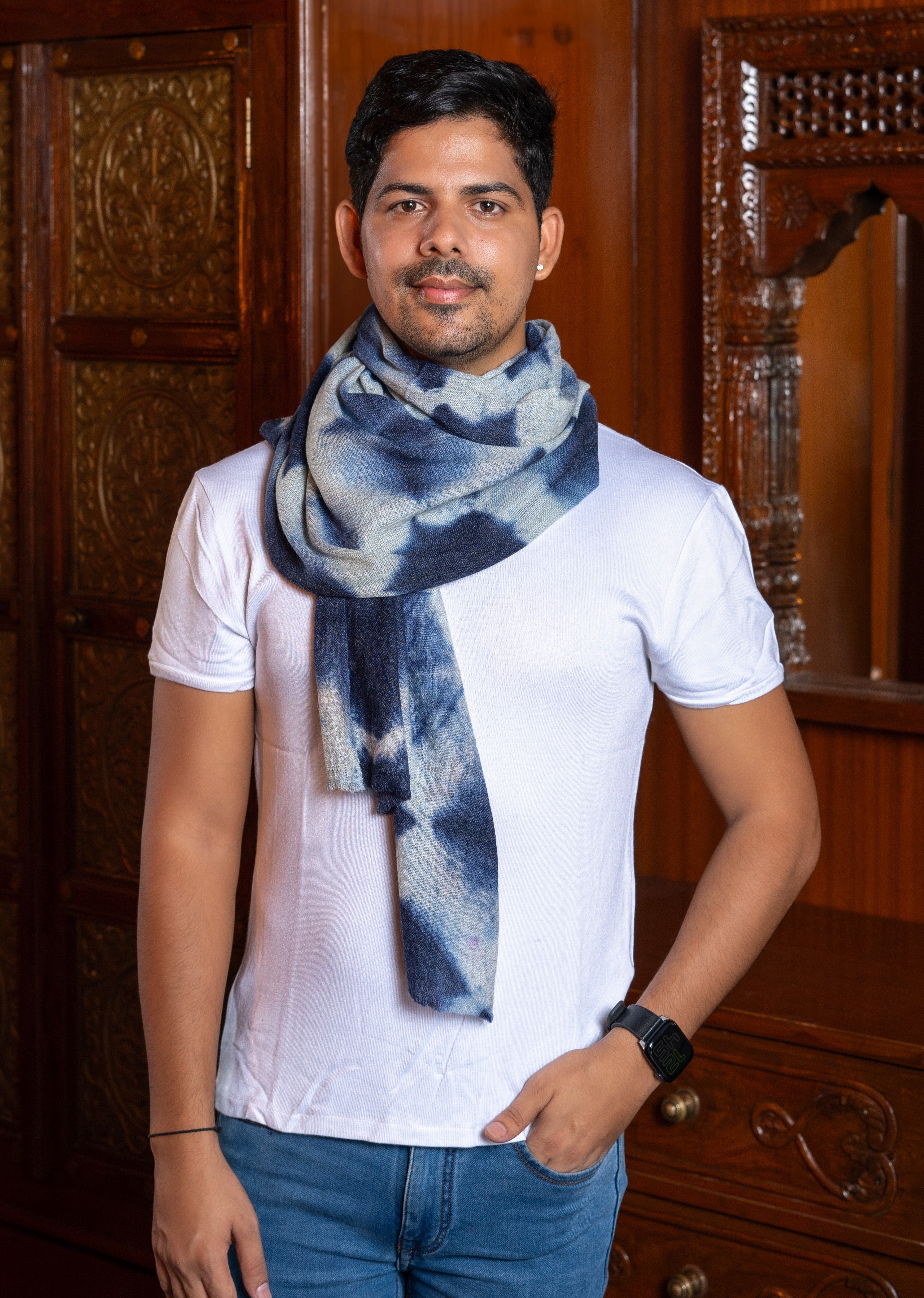 Tie and Dye Star Light Pattern Super Soft Woolen Muffler - Navy