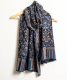 BOX BUTA Dark Navy and Midnight Black  Alluring Kani Woven Shawl - Unisex