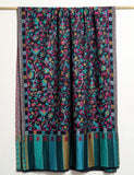KASHMIR JAAL Black Teal with Pink Alluring Kani Woven Shawl - Unisex