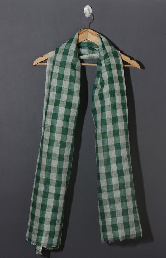 Linen Classic Gingham Checks Ladies Stole | Green with grey