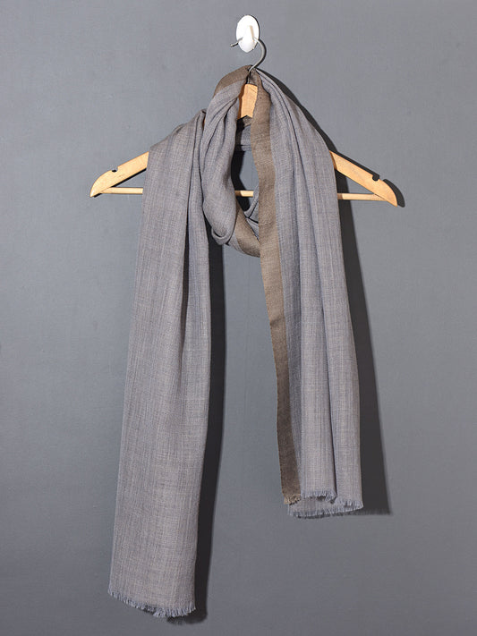 Striped Border Pashmina Stole | Natural with linen border