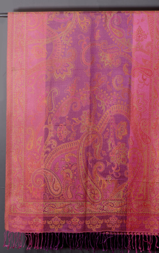 OMVAI Ornamental Paisley Premium Woven Silk Stole | Orchid Purple