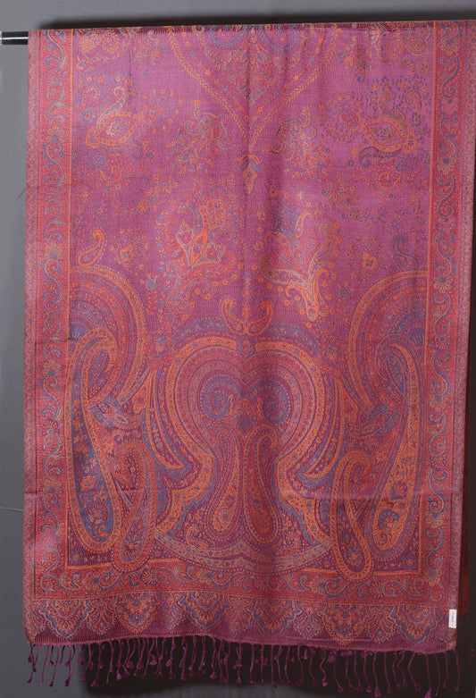 OMVAI Ornamental Paisley Premium Woven Silk Stole | Flamingo Pink