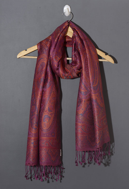 OMVAI Ornamental Paisley Premium Woven Silk Stole | Flamingo Pink