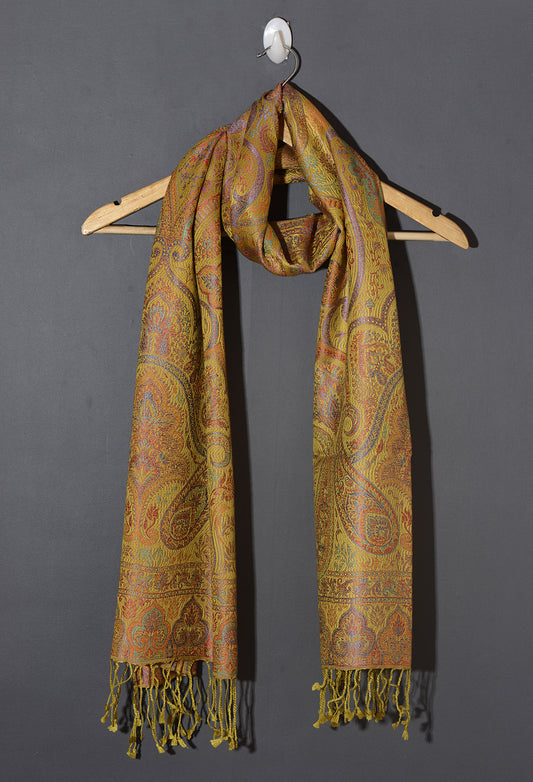 OMVAI Ornamental Paisley Premium Woven Silk Stole | Pastel Yellow