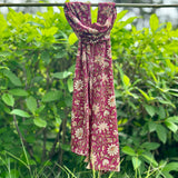 OMVAI Victorian Flower Print Silk Stole -  Rich Burgandy