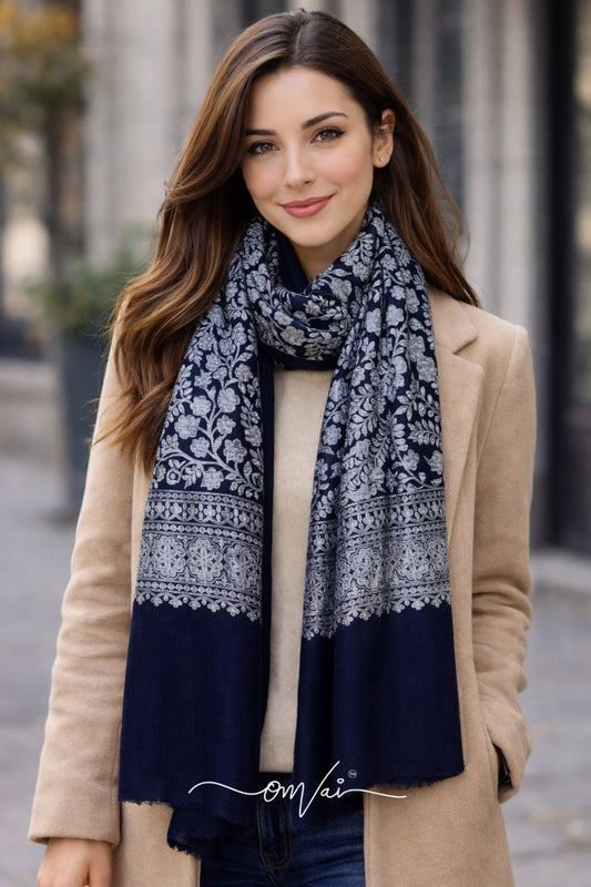 Nazaakat Exquisite Embroidered Stole - Royal Blue