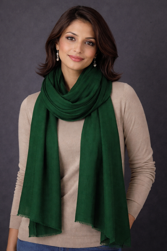 PINE FOREST GREEN Solid Pashmina Stole