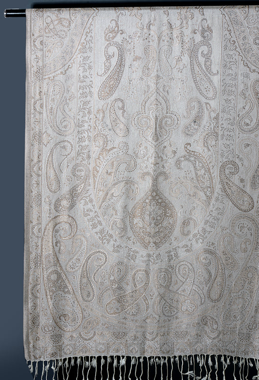 OMVAI Victorian Paisley Pattern Micro Art Silk Stole - Pearl Beauty