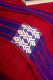 OMVAI Artisanal Patterned Cashmilon Woven Throw Blanket / Comforter Burgandy with Blue, and White weave border