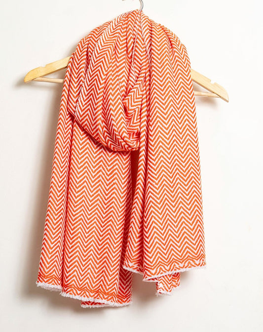 Zig Zag Patterned Super Soft Woolen Muffler | Orange