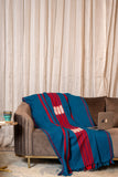 OMVAI Artisanal Patterned Cashmilon Woven Throw Blanket / Comforter - Teal with red white weave e weave