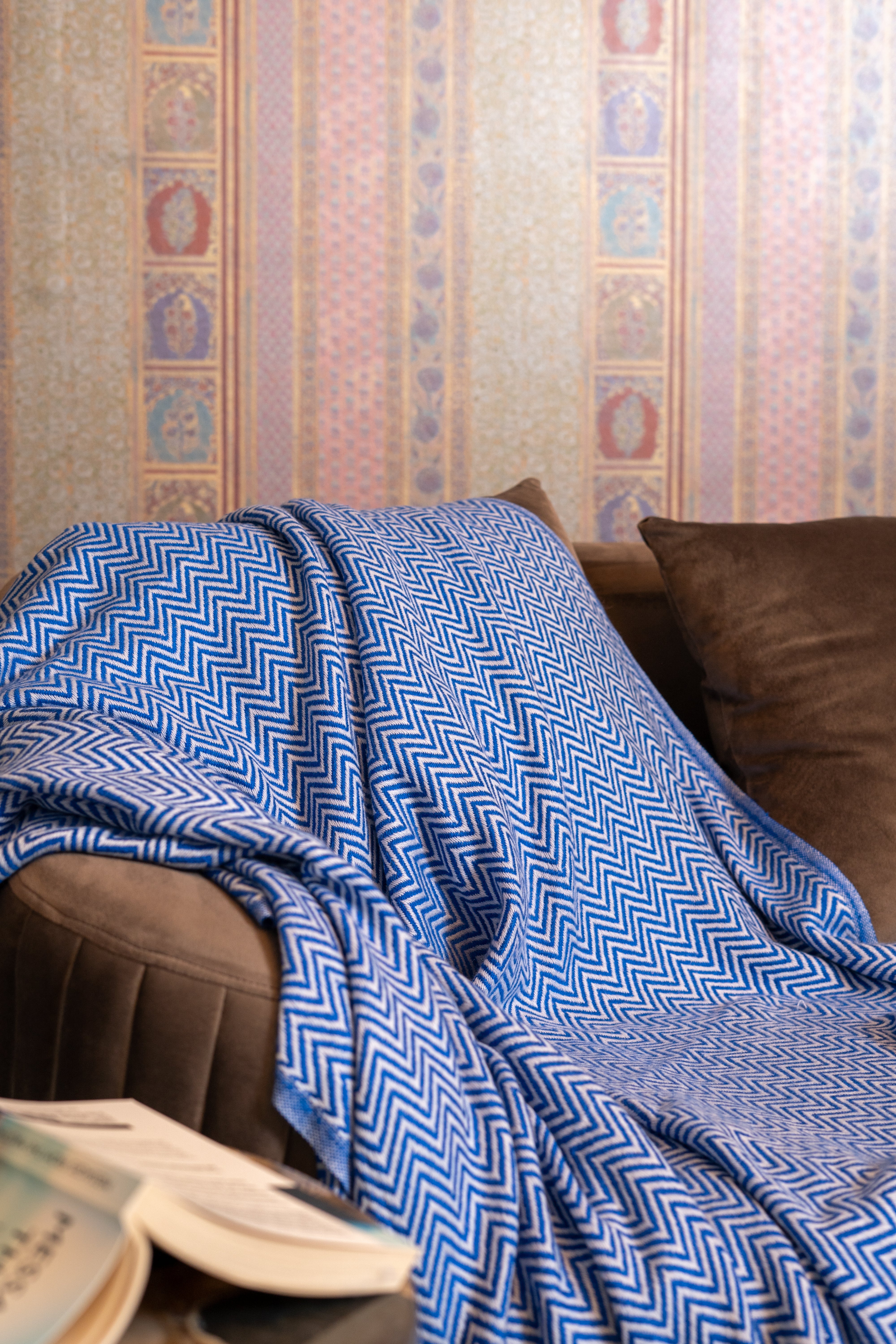 OMVAI Zig Zag Patterned Woven Throw Blanket / Comforter : Royal Blue