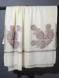 Paisley Buta with Border Kani Stole - Ivory White / Maroon