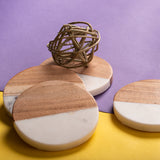 OMVAI Marble and Wood Coasters (Set of 4)  Round Half Half