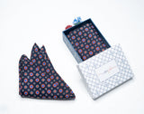 OMVAI Silk Pocket Square Polka Dots Navy