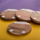 OMVAI Marble and Wood Coasters (Set of 4)  Round crescent