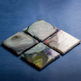 OMVAI Semi Precious Natural Agate molded with Resin (Set of 4) Moonlight Yellow
