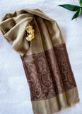 OMVAI Spring Bloom Border Summer Stole Modal Silk Caramel with Chocolate Border