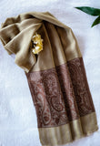 OMVAI Spring Bloom Border Summer Stole Modal Silk Caramel with Chocolate Border