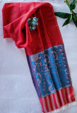 OMVAI Spring Bloom Border Summer Stole Modal Silk Cherry Red with Blue  Border