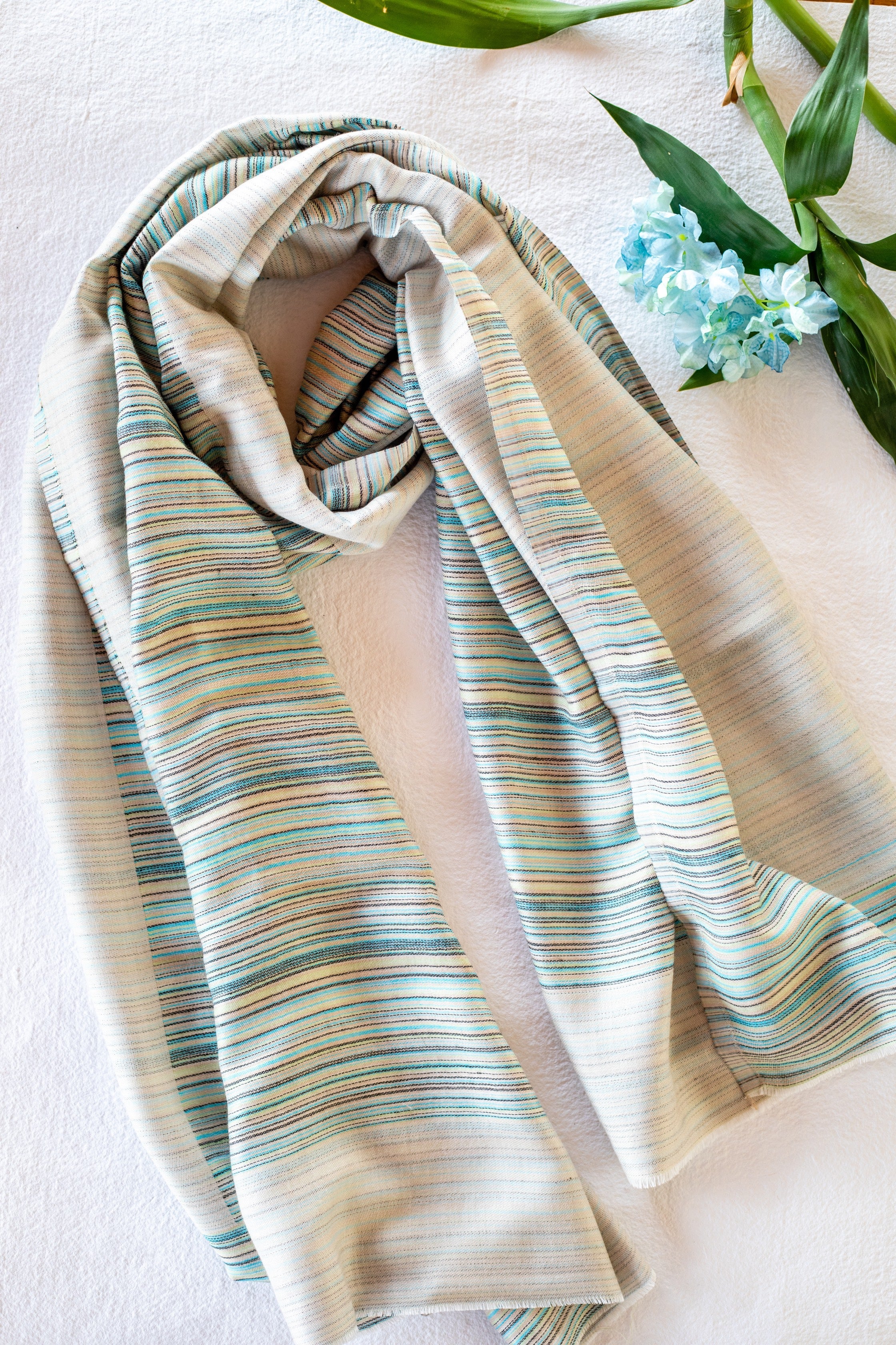 OMVAI Spring Summer Pastel Reversible Stripes Modal Silk Stole Beige