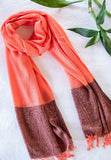 OMVAI Stunning Jacquard with Border Modal Stole Pastel Orange