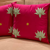 OMVAI Gota Patti Cushion Covers : Fuchsia Hot Pink Lotus (Set of 2)