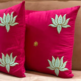 OMVAI Gota Patti Cushion Covers : Fuchsia Hot Pink Lotus (Set of 2)