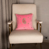 OMVAI Gota Patti Cushion Covers : Rose Pink with Royal Pink Paisley (Set of 2)