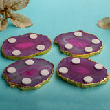 OMVAI Semi-Precious Natural Agate Coasters (Set of 4) with Gold plating - Magnificent Magenta