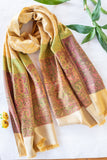 OMVAI Royal Jacquard with Intricate Kashmiri Border Modal Stole Caramel Gold